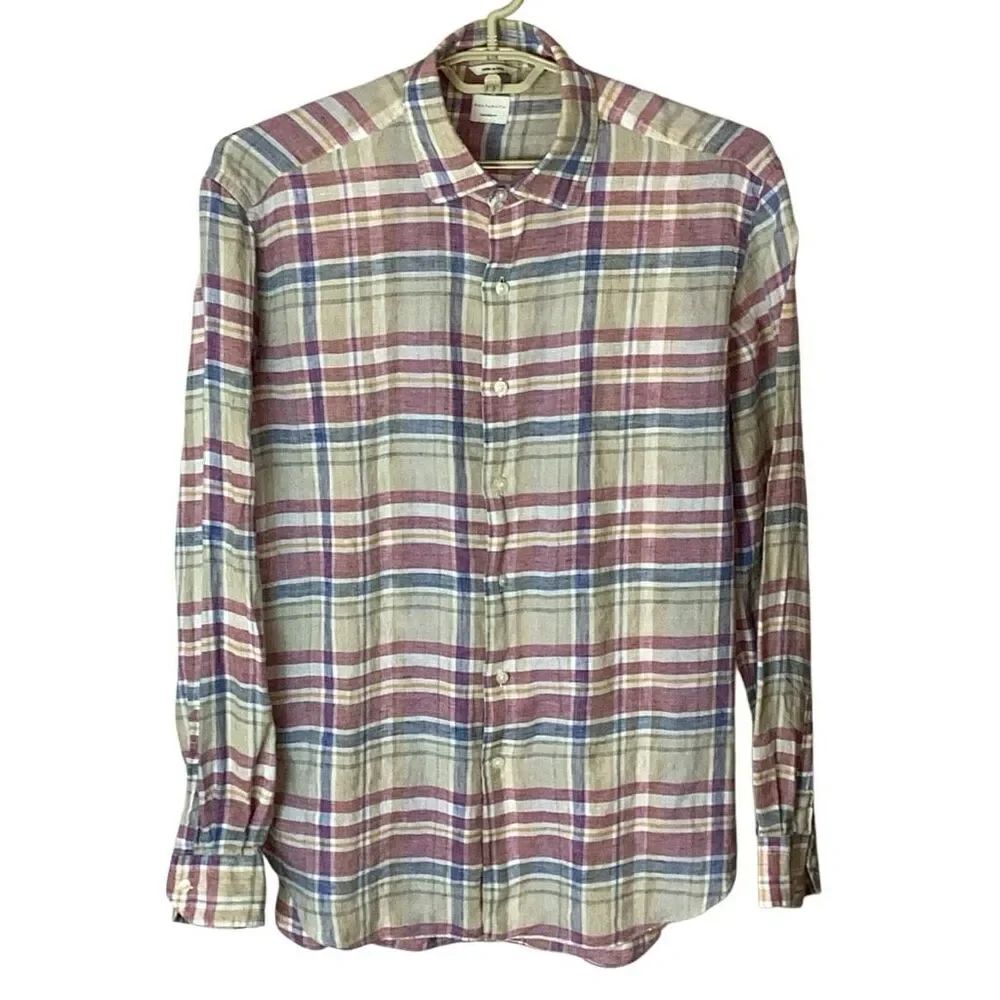 Culturata Men’s XL 100% Linen Plaid Shirt Made in Italy Tailored Fit - Picture 2 of 7
